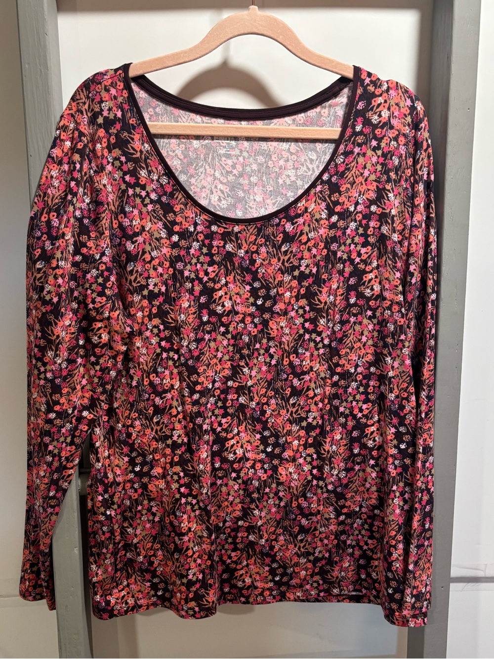 Lands End women’s large Scoop Neck, long sleeve, Floral, layering, academia, Y2K
